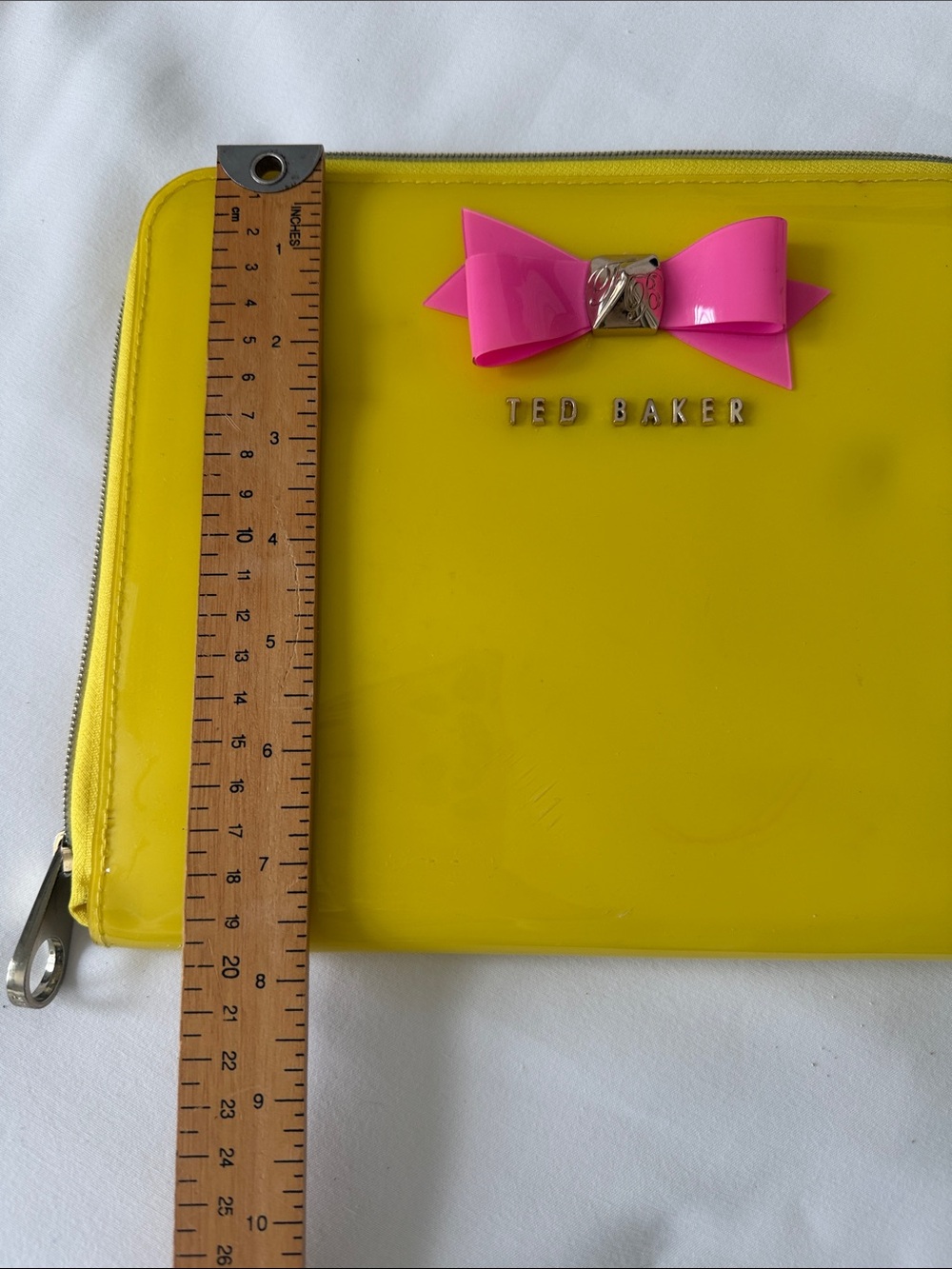 Ted Baker Yellow Patent Pouch with Pink Bow Detail - Picture 8 of 10